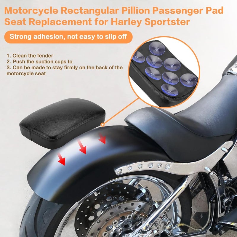 VG MOTO Motorcycle Rectangular Passenger Pad Seat Rear Leather Pillion Cushion with 8 Suction Cups - Image 3
