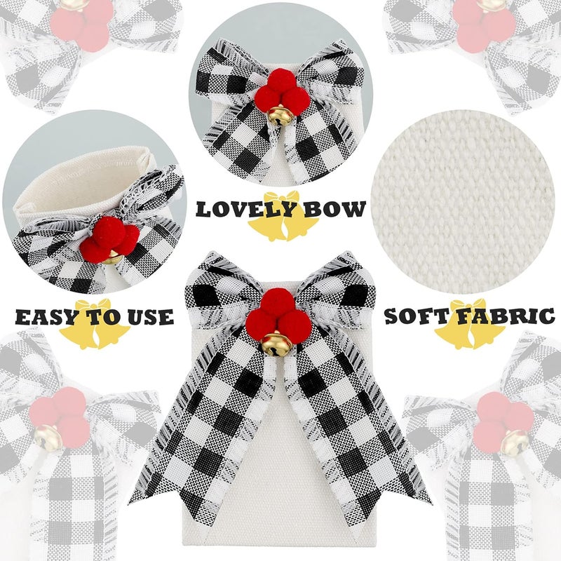 Patelai 12 Pieces Christmas Silverware Holder Burlap Utensil Holder Xmas Tableware Holder Buffalo Plaid Cutlery Fork Bag for Christmas Party Dinner Tableware Decoration Black and White - Image 5