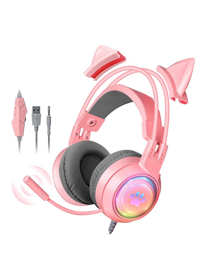 3.5mm Wired USB Headphones, Over Ear Headphones, Cat Ear Kids Gaming Headset with Microphone for Laptop/PC /PS4 /PS5 /Xbox/Nintendo Switch, RGB Light Up 3.5mm Wired USB Headset - Image 1