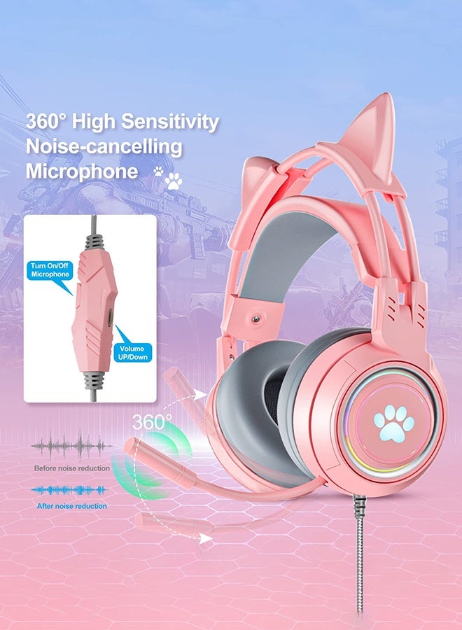 3.5mm Wired USB Headphones, Over Ear Headphones, Cat Ear Kids Gaming Headset with Microphone for Laptop/PC /PS4 /PS5 /Xbox/Nintendo Switch, RGB Light Up 3.5mm Wired USB Headset - Image 5