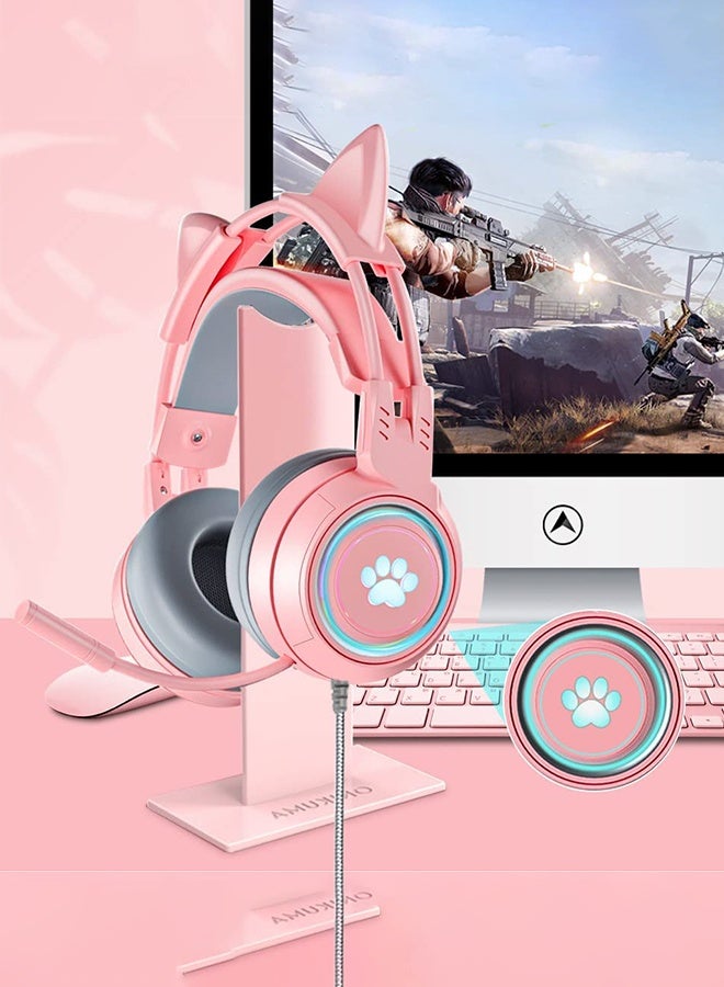 3.5mm Wired USB Headphones, Over Ear Headphones, Cat Ear Kids Gaming Headset with Microphone for Laptop/PC /PS4 /PS5 /Xbox/Nintendo Switch, RGB Light Up 3.5mm Wired USB Headset - Image 3