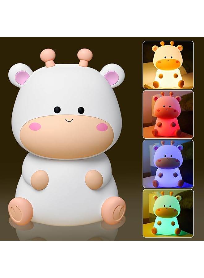 The Bros Night Light for Kids, Cute Deer Nursery Nightlight, Bedside Table Lamp Silicone Squishy Animal LED Light Eye Caring USB-C Rechargeable Baby Touch Lamp for Toddler Baby Kids Room Decor, White - Image 1