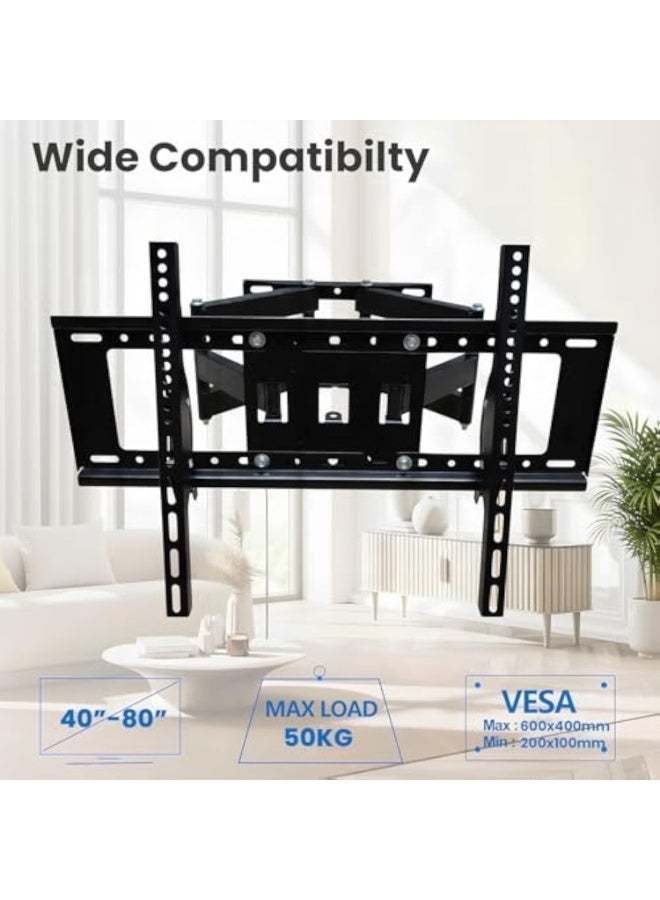 ACPLAY Full Motion TV Wall Mount for 32–85 Inch TVs, Dual Arm Swivel & Tilt Bracket, Fits VESA up to 600×400mm, Heavy Duty Wall Mount Holds 65kg/143lbs, Low Profile Articulating TV Mount - Image 5
