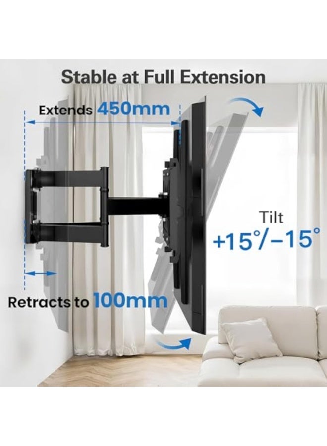 ACPLAY Full Motion TV Wall Mount for 32–85 Inch TVs, Dual Arm Swivel & Tilt Bracket, Fits VESA up to 600×400mm, Heavy Duty Wall Mount Holds 65kg/143lbs, Low Profile Articulating TV Mount - Image 3