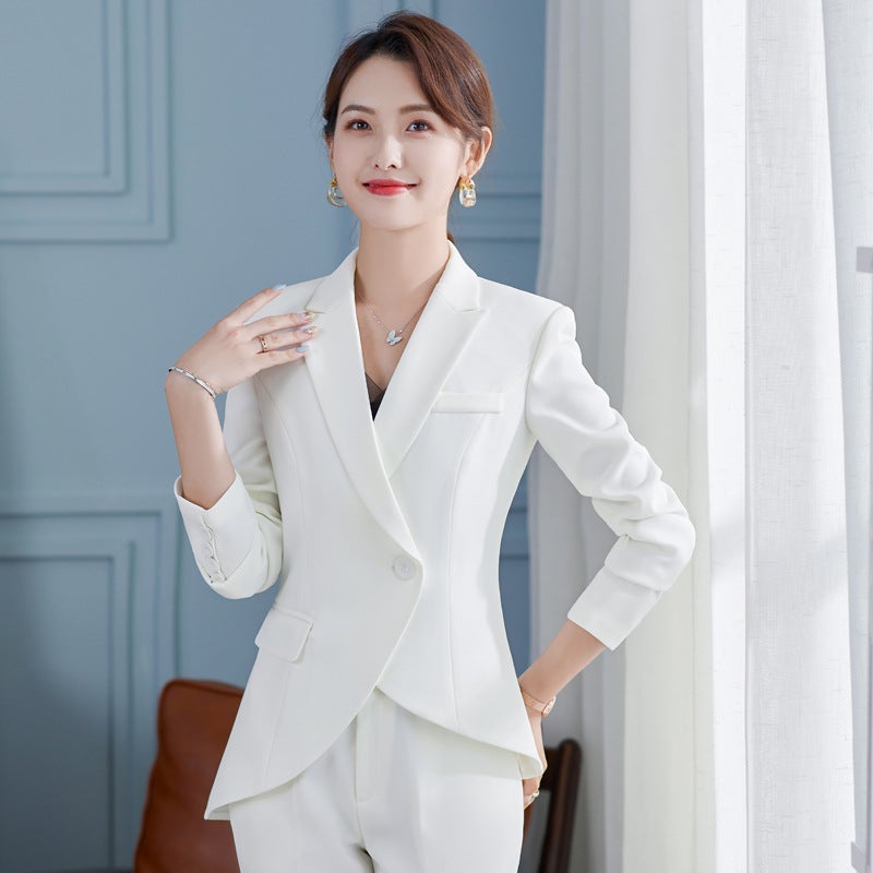 White Suit Womens Autumn Korean Fashion Presidents Small Suit Jacket Professional Wear Temperament Goddess Fan Work Clothes White trousers - Image 3