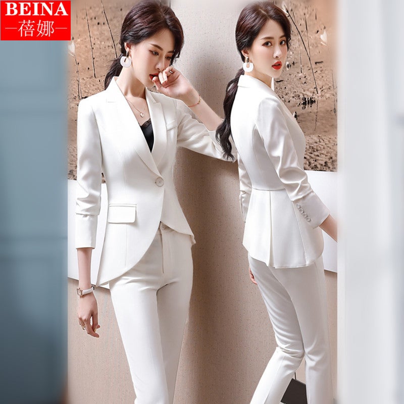 White Suit Womens Autumn Korean Fashion Presidents Small Suit Jacket Professional Wear Temperament Goddess Fan Work Clothes White trousers - Image 2