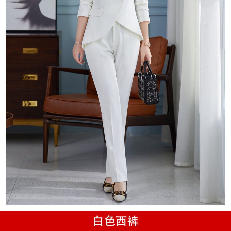 White Suit Womens Autumn Korean Fashion Presidents Small Suit Jacket Professional Wear Temperament Goddess Fan Work Clothes White trousers - Image 1