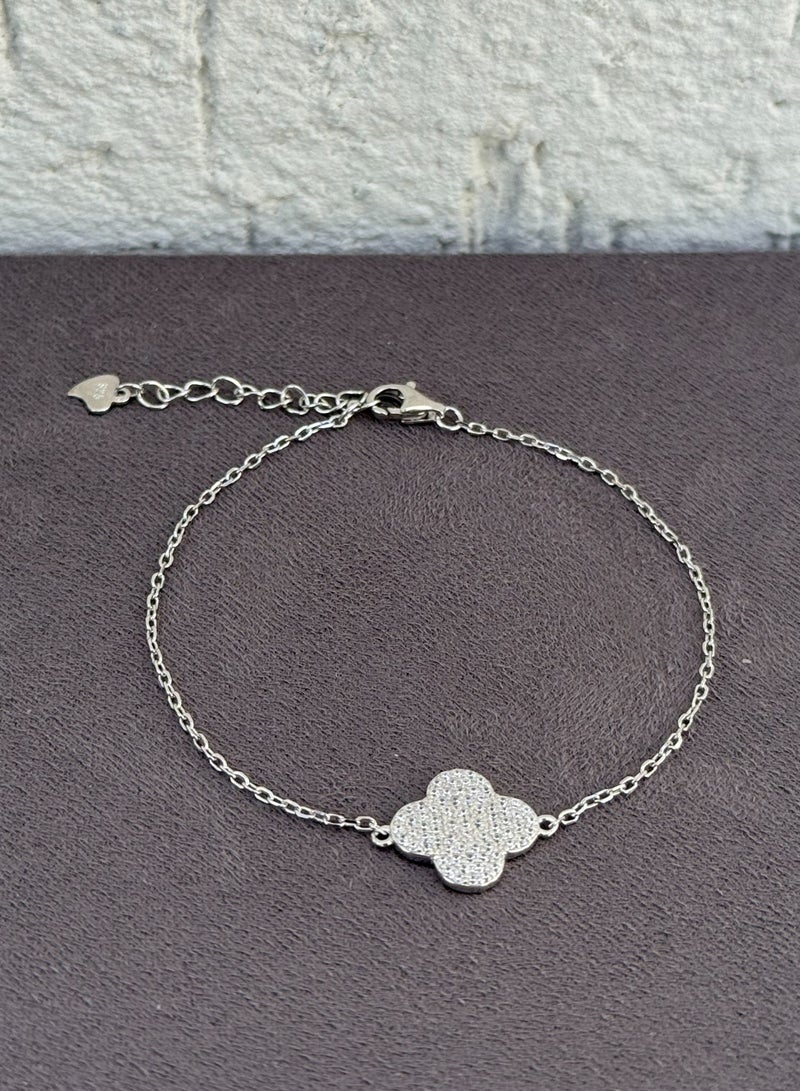 القصر للمجوهرات إسوارة Vancleef- قابلة للتعديل - فضة عيار 925 مرصعة بحجر الزركون-مطلي ذهب أبيض 18K  - Image 1
