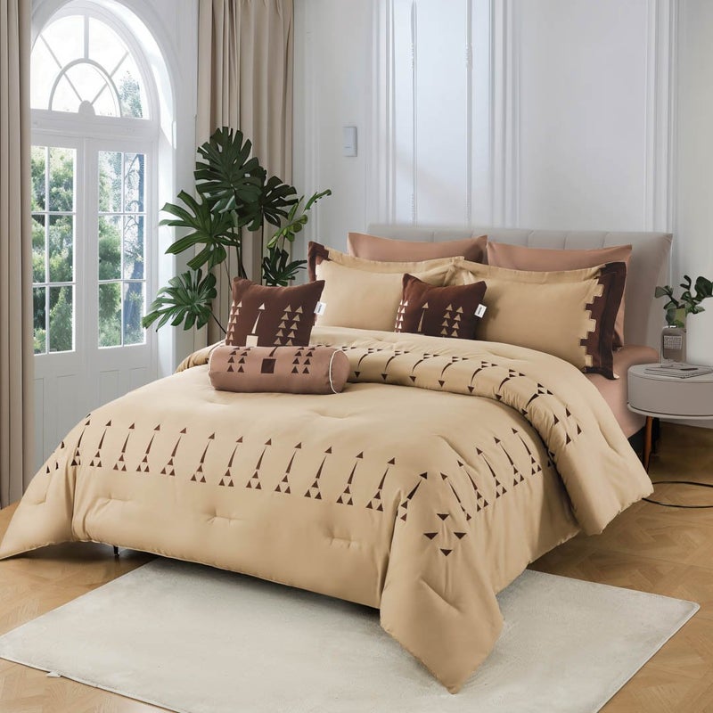 NADAV Diriyah summer double comforter brown embroidered 9Pcs - Image 1