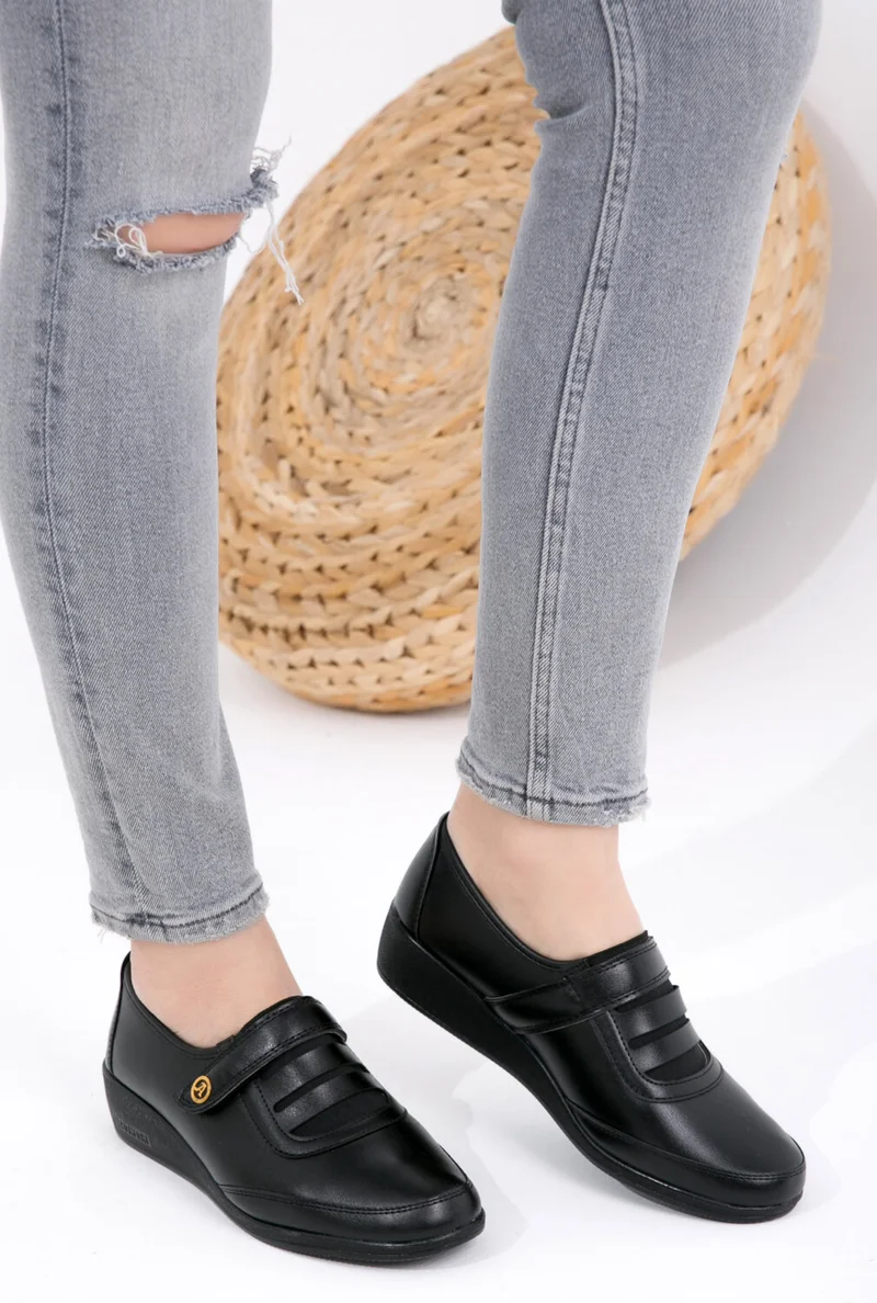 Kaof Shoes Women's Black Classic Shoes Orthopedic Mother Shoes Mother Ballerina Shoes Women's Casual Shoes Mother Shoes