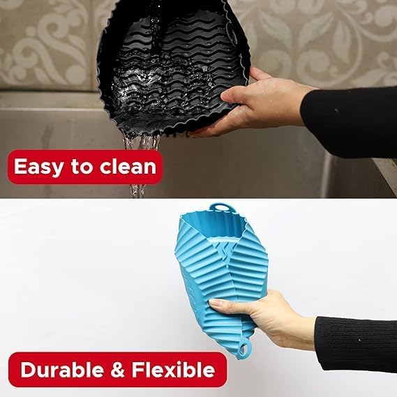 Zoltiva Zoltiva 3 Air Fryer Silicone Liners 3 Air Fryer Accessories 75 inch 35 Qt Food Grade Reusable Silicone BasketsPotsLiners with Oven Mitts Basting Brush and Tongs Multicolour  - Image 4