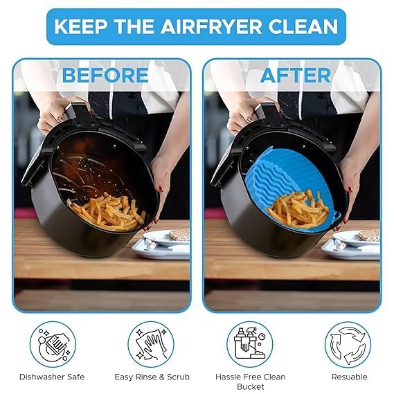Zoltiva Zoltiva 3 Air Fryer Silicone Liners 3 Air Fryer Accessories 75 inch 35 Qt Food Grade Reusable Silicone BasketsPotsLiners with Oven Mitts Basting Brush and Tongs Multicolour  - Image 5
