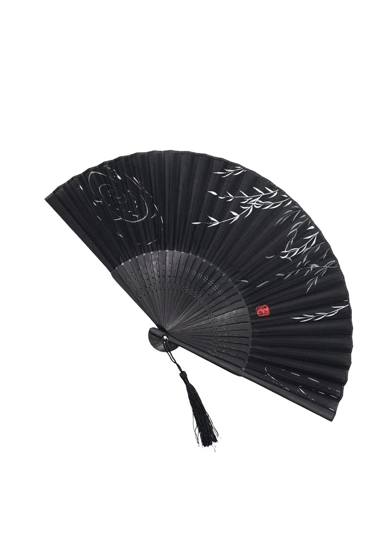 KASTWAVE Foldable Fan Handheld Fabric Bamboo Fan Vintage Style Hand Held Folding Fans for Party Wedding Dancing Decoration - Image 1