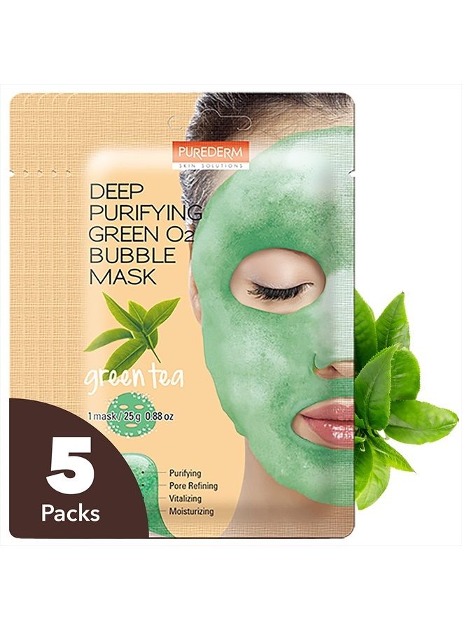 Purederm Green Tea Facial Mask Skin Care (5 Pack) - Bubble Face Sheet Mask for Moisturizing and Hydrating - Rich Collagen and Botanical Extracts Soothe and Illuminate Your Skin - Korean Beauty Skin Ma - Image 1
