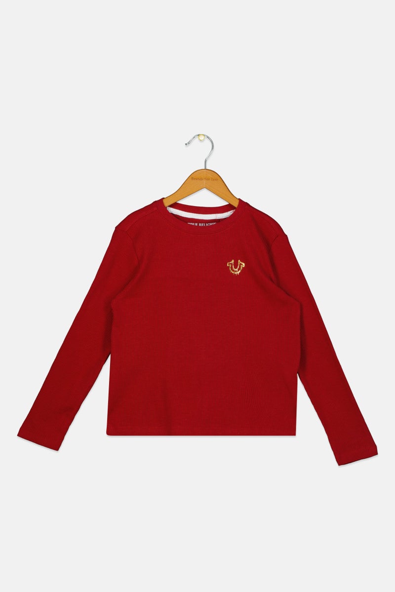 TRUE RELIGION Kids Boy Crew Neck Long Sleeves Graphic Print T-Shirt, Red - Image 1