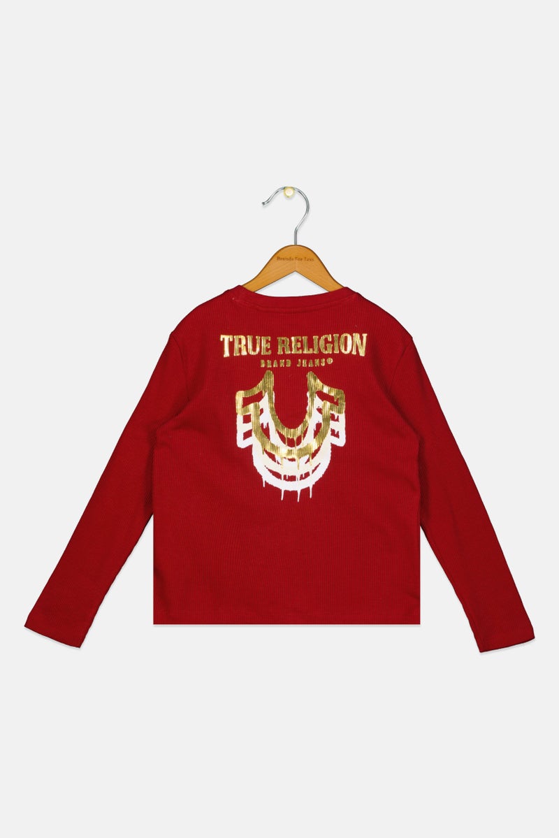 TRUE RELIGION Kids Boy Crew Neck Long Sleeves Graphic Print T-Shirt, Red - Image 2
