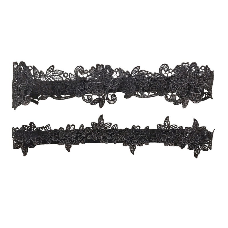 2 Pairs of Fashion Bridal Garters Beautiful Wedding Lace Flower Garters Decorative Garters for Woman(Black) - Image 1