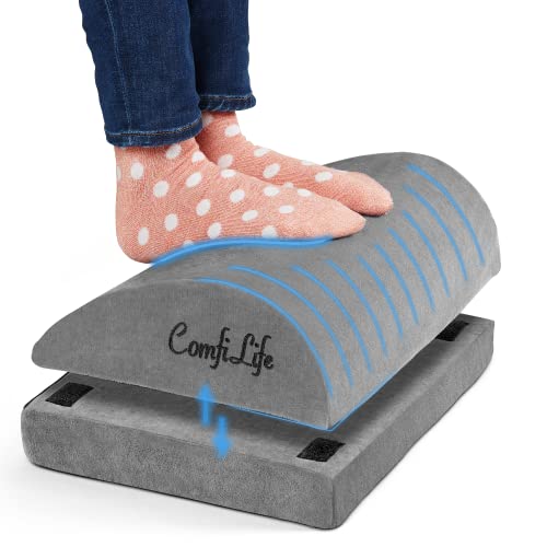 ComfiLife Foot Rest for Under Desk at Work – Adjustable Desk FootRest for Office Chair, Gaming Accessories – Ergonomic Teardrop Design for Back, Hip & Leg Pain Relief – 100% Memory Foam (Gray) - Image 1