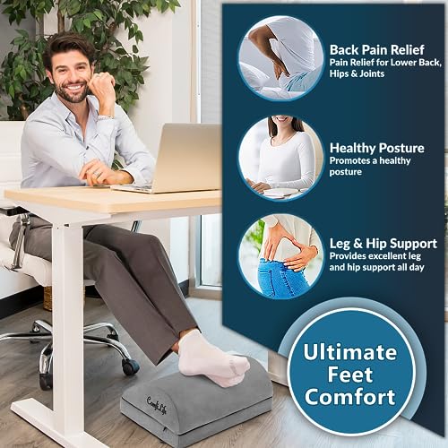 ComfiLife Foot Rest for Under Desk at Work – Adjustable Desk FootRest for Office Chair, Gaming Accessories – Ergonomic Teardrop Design for Back, Hip & Leg Pain Relief – 100% Memory Foam (Gray) - Image 3