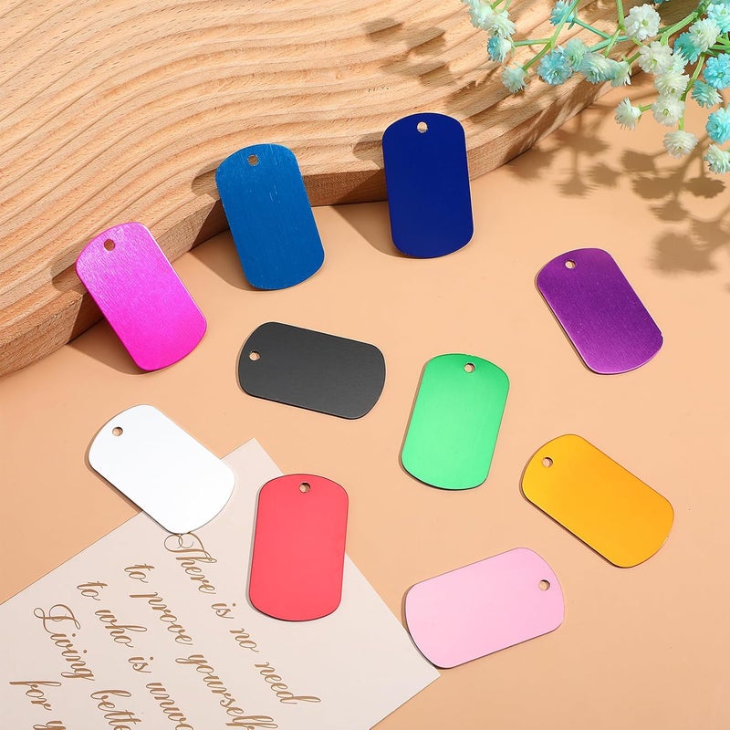 AojSup 100 Pcs Aluminum Dog Tags Blanks, Military Dogs Tags Set Including Rectangle Blank Labels Metal Stamping Label for DIY Decorative Craft Laser Engraving Keychain Blank Dog Tag(Multicolor) - Image 5