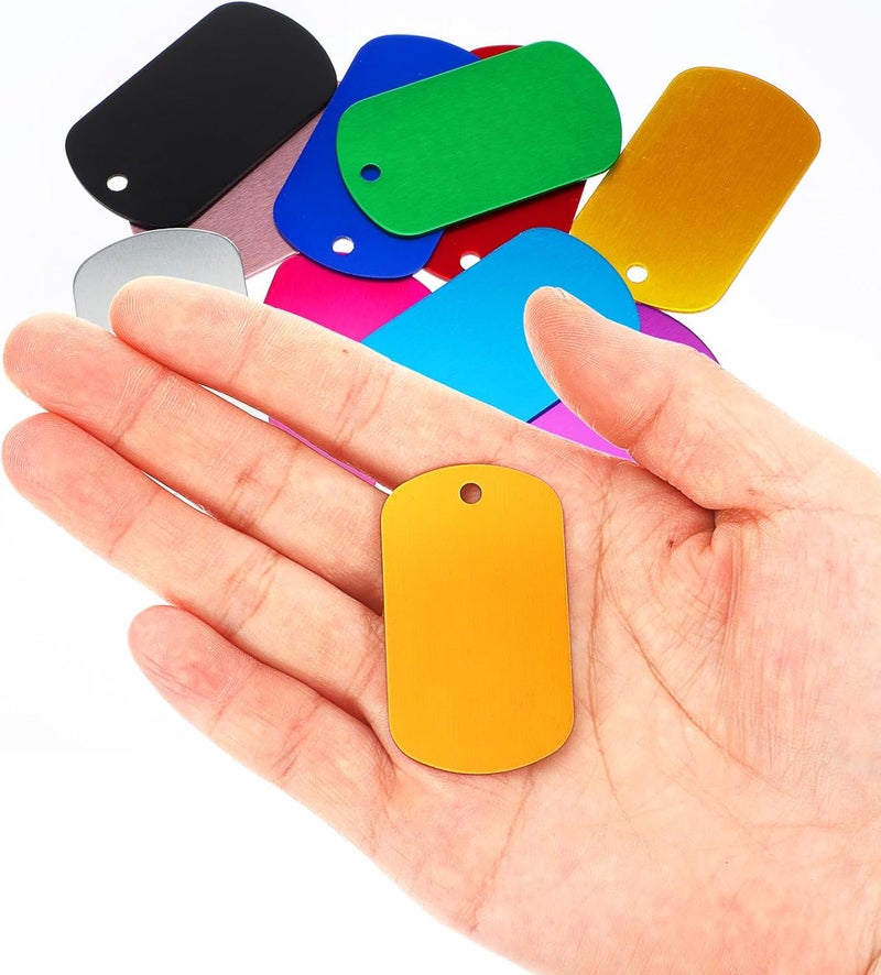 AojSup 100 Pcs Aluminum Dog Tags Blanks, Military Dogs Tags Set Including Rectangle Blank Labels Metal Stamping Label for DIY Decorative Craft Laser Engraving Keychain Blank Dog Tag(Multicolor) - Image 3
