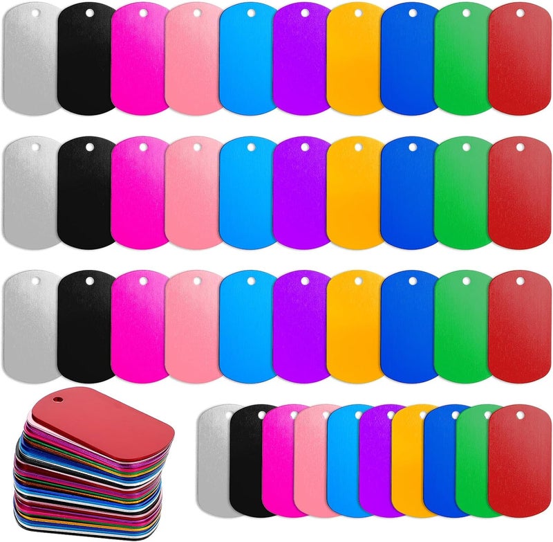 AojSup 100 Pcs Aluminum Dog Tags Blanks, Military Dogs Tags Set Including Rectangle Blank Labels Metal Stamping Label for DIY Decorative Craft Laser Engraving Keychain Blank Dog Tag(Multicolor) - Image 1