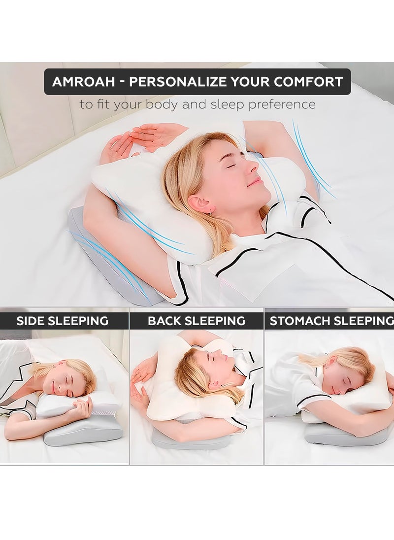 AMROAH Memory Foam Pillow Orthopedic Contour for Cervical for Shoulder Neck Pain & Support, Adaptive Ergonomic Cooling Medical Foam Pillow for Side Stomach Back Bed Sleeping Washable  - Image 5