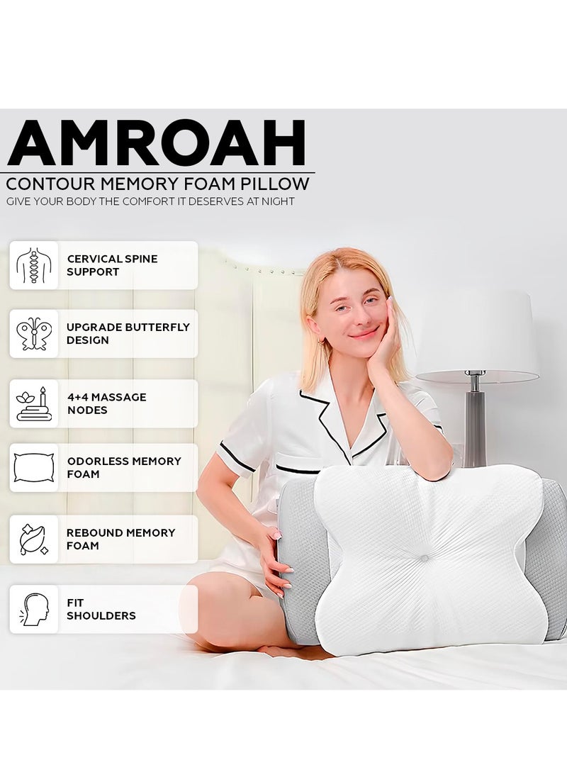 AMROAH Memory Foam Pillow Orthopedic Contour for Cervical for Shoulder Neck Pain & Support, Adaptive Ergonomic Cooling Medical Foam Pillow for Side Stomach Back Bed Sleeping Washable  - Image 2
