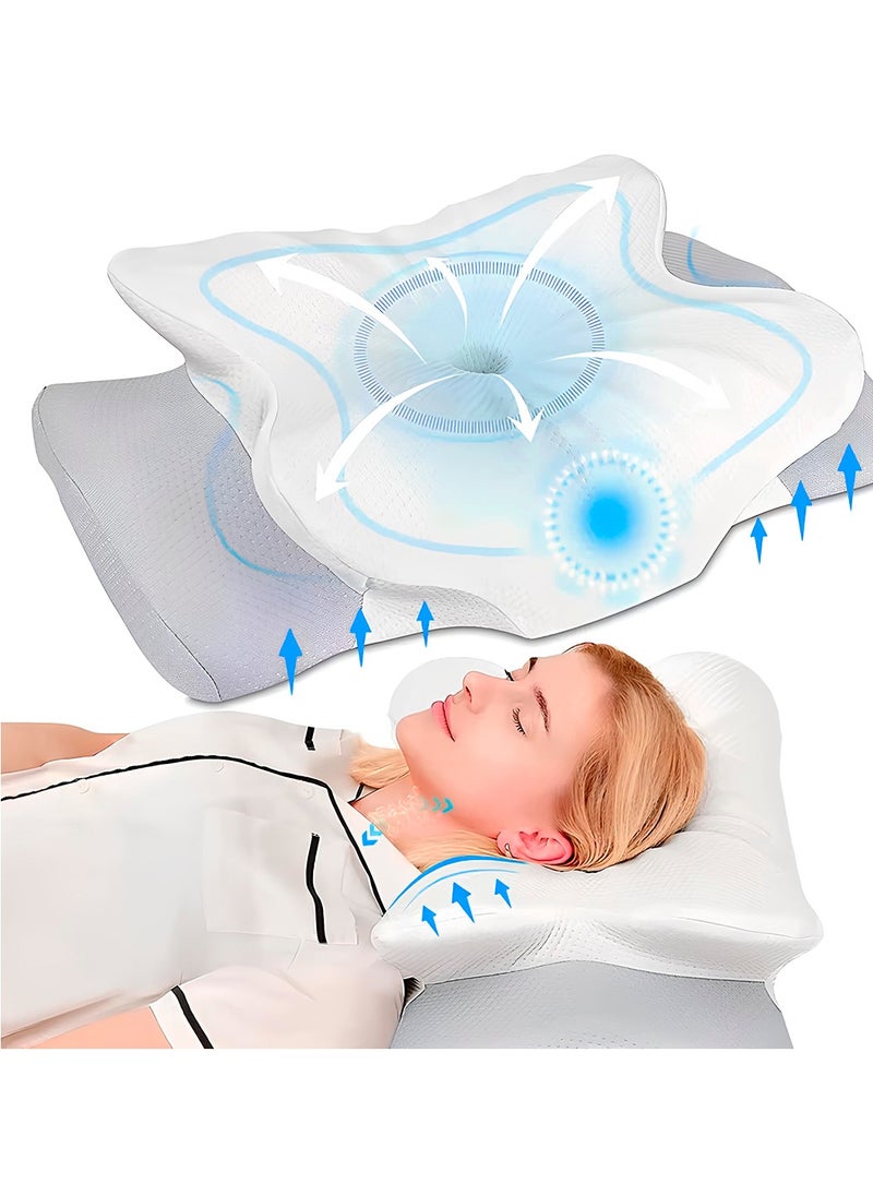 AMROAH Memory Foam Pillow Orthopedic Contour for Cervical for Shoulder Neck Pain & Support, Adaptive Ergonomic Cooling Medical Foam Pillow for Side Stomach Back Bed Sleeping Washable  - Image 1