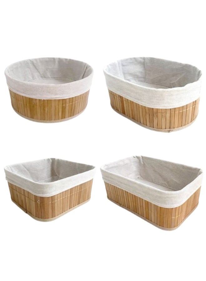 طقم منظمات منزلية من الخوص الطبيعي 3 في 1 مبطن بالقماش للأغراض المتنوعة H - Image 1