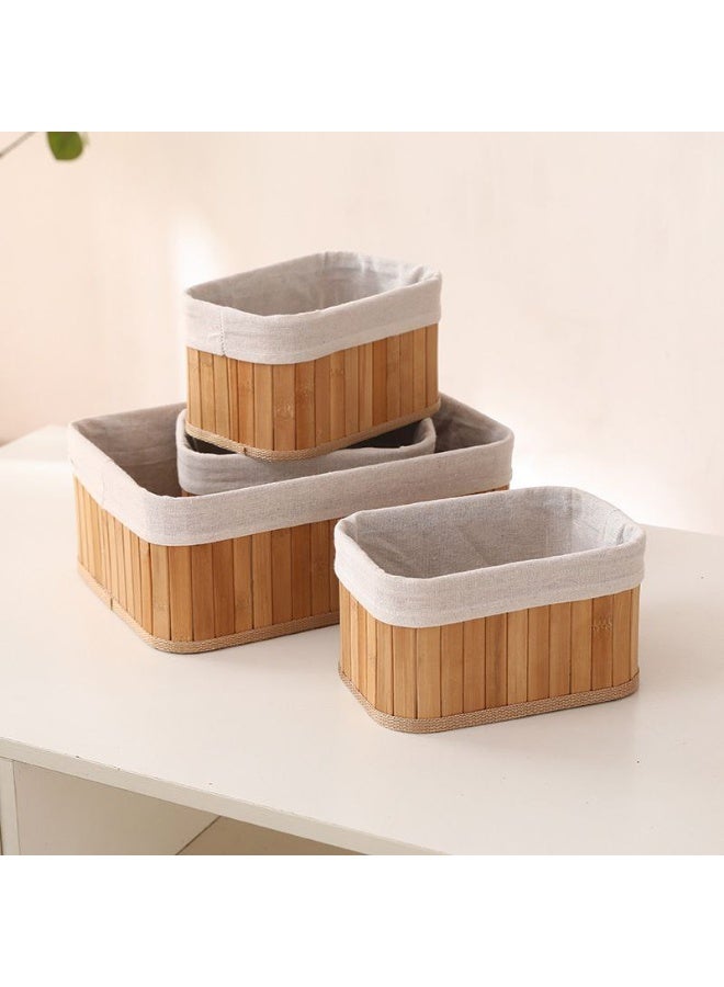 طقم منظمات منزلية من الخوص الطبيعي 3 في 1 مبطن بالقماش للأغراض المتنوعة H - Image 4