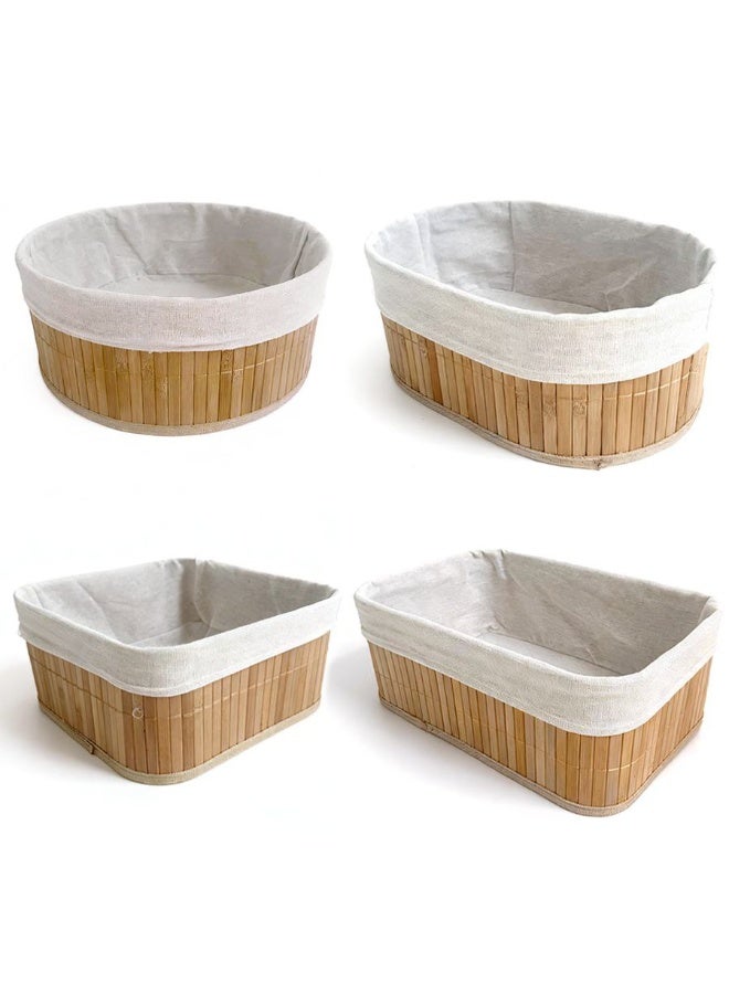 طقم منظمات منزلية من الخوص الطبيعي 3 في 1 مبطن بالقماش للأغراض المتنوعة H - Image 2