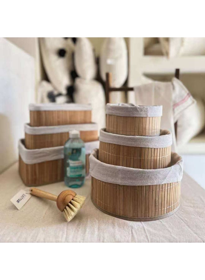 طقم منظمات منزلية من الخوص الطبيعي 3 في 1 مبطن بالقماش للأغراض المتنوعة H - Image 5