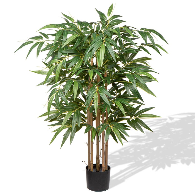 Hollyone 4ft Artificial Bamboo Plants Tall Artificial Plants Decorative Fake Trees With Real Wood Trunks and Lifelike Leaves for Home Living Room Office Indoor