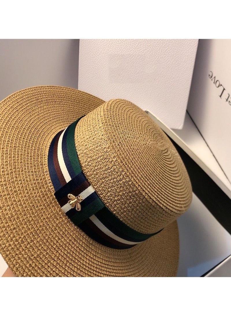 Goolsky 1pc Unisex Wide Brim Breathable Straw Hat, Sun Protection Portable Hat, Suitable For Casual Fishing, Beach Activities - Image 1