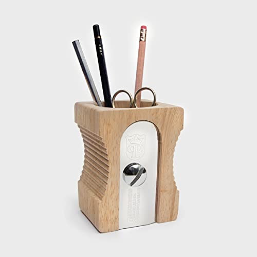 Suck UK Pen Holder - Wooden Pencil Sharpener - Stationary Organiser - Desk Tidy - Quirky Office Desk Accessories - Funny Pencil Pot Novelty Pen Holder - Vintage Teacher Gifts For Men - Light - Image 4