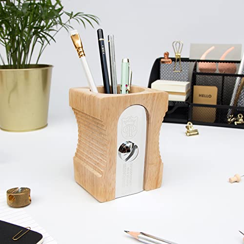 Suck UK Pen Holder - Wooden Pencil Sharpener - Stationary Organiser - Desk Tidy - Quirky Office Desk Accessories - Funny Pencil Pot Novelty Pen Holder - Vintage Teacher Gifts For Men - Light - Image 2