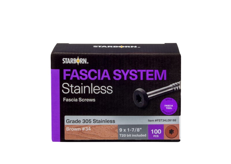 Starborn Headcote Stainless Steel Fascia Screws for Deck Installation 9 X 1-7/8" Torx Brown 100 Pieces - Image 1