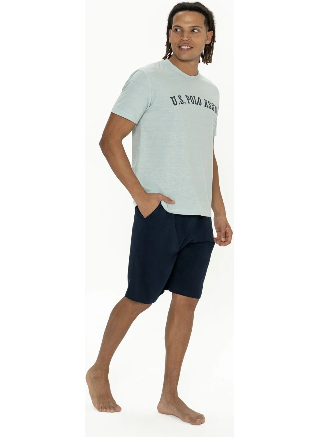 U.S. Polo Assn. 18886 Men's Short Sleeve Crew Neck Shorts Pajama Set-Mint