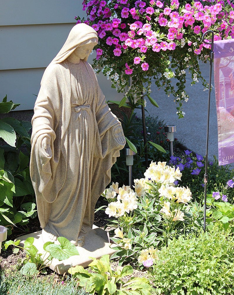 Emsco Group Virgin Mary Statue - Natural Sandstone Appearance - Made of Resin - Lightweight - 34" Height - Image 2