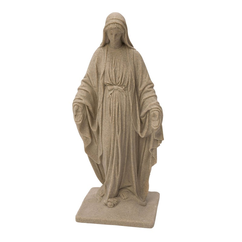 Emsco Group Virgin Mary Statue - Natural Sandstone Appearance - Made of Resin - Lightweight - 34" Height - Image 1