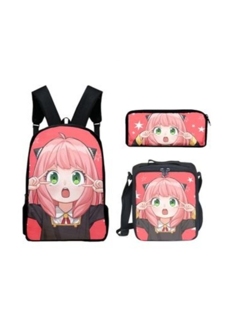 Children's leisure load reducing large capacity printed backpack for elementary school students, 3-piece set - Image 1