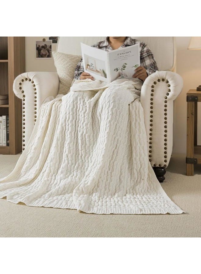WDCOZY Cable Knit Throw Blanket Super Soft Warm Knitted Jacquard Throw Blanket for Couch, Sofa, Chair, Bed Lightweight Breathable Extra Cozy Machine Washable Comfortable Home Decor White 50x60 inches - Image 2