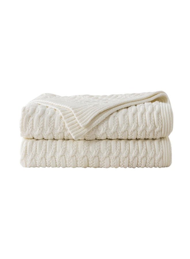 WDCOZY Cable Knit Throw Blanket Super Soft Warm Knitted Jacquard Throw Blanket for Couch, Sofa, Chair, Bed Lightweight Breathable Extra Cozy Machine Washable Comfortable Home Decor White 50x60 inches - Image 1