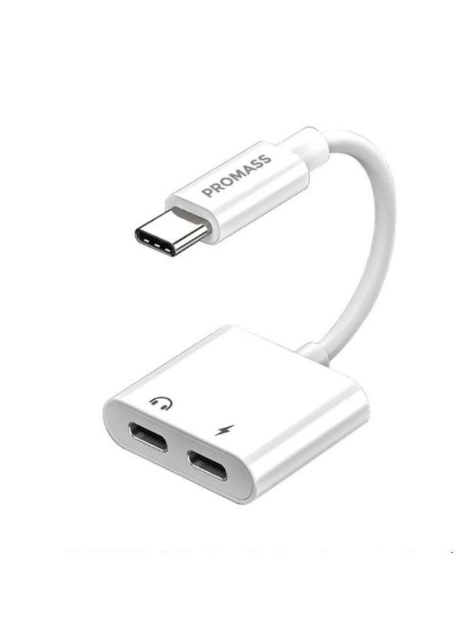 بروماس وصلة محول صوت وشحن تايب سي مزدوج 3A من PROMASS – يدعم الشحن السريع وتشغيل الموسيقى والاتصال والتحكم السلكي