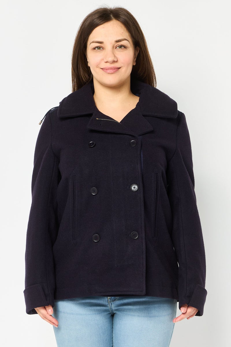 LACOSTE Women Solid Long Sleeve Softshell Jacket, Dark Navy - Image 1