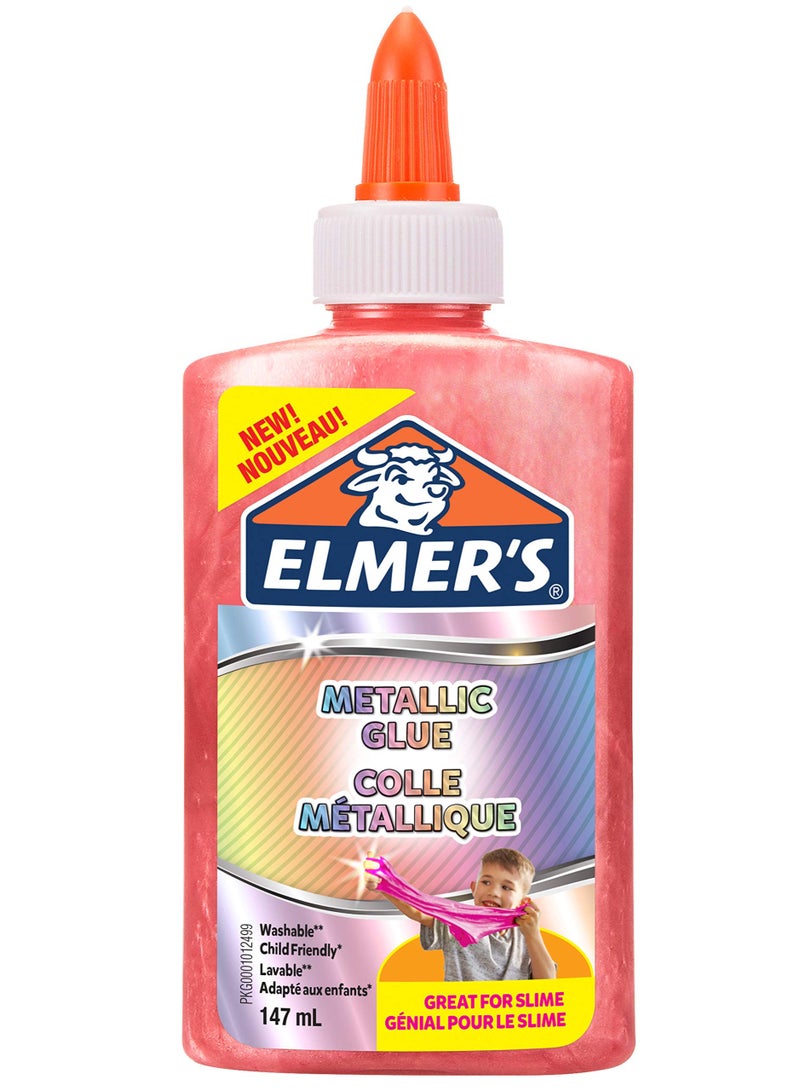 Elmers Elmer's Metallic PVA Glue | Pink | 147 mL | Washable with soap and water for easy, stress-free cleanups | Great for Making Slime | eye-catching arts, crafts and slime | Kid Friendly (Pack of-1) - Image 1