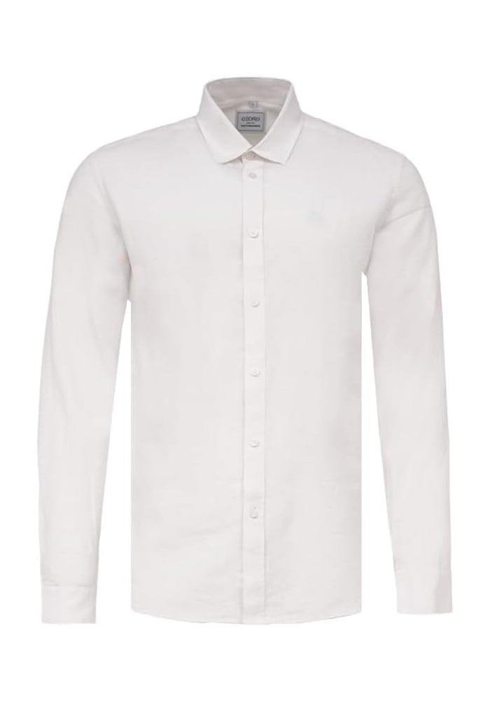CEDRO قميص طويل الأكمام من الكتان/قطن للرجال من سيدرو باللون الأبيض - Image 1