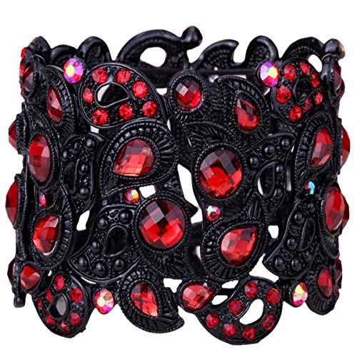 YACQ Women's Flower Stretch Cuff Bracelet fit Wrist Size 6.5 to 7.5 inch - Comfortable Elastic Band & Floral Pattern Crystal Jewelry - Lead & Nickle Free - Halloween Costume Outfit - Image 1