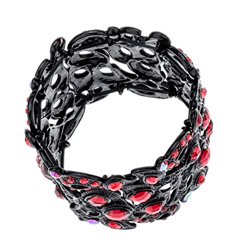 YACQ Women's Flower Stretch Cuff Bracelet fit Wrist Size 6.5 to 7.5 inch - Comfortable Elastic Band & Floral Pattern Crystal Jewelry - Lead & Nickle Free - Halloween Costume Outfit - Image 2